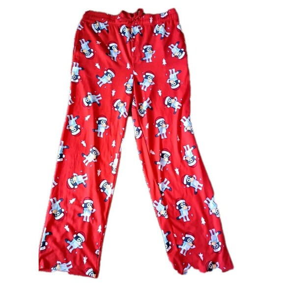 Disney Other - Bluey Pajama Pants Size Medium Red Adult Bingo Dog Disney Christmas Unisex